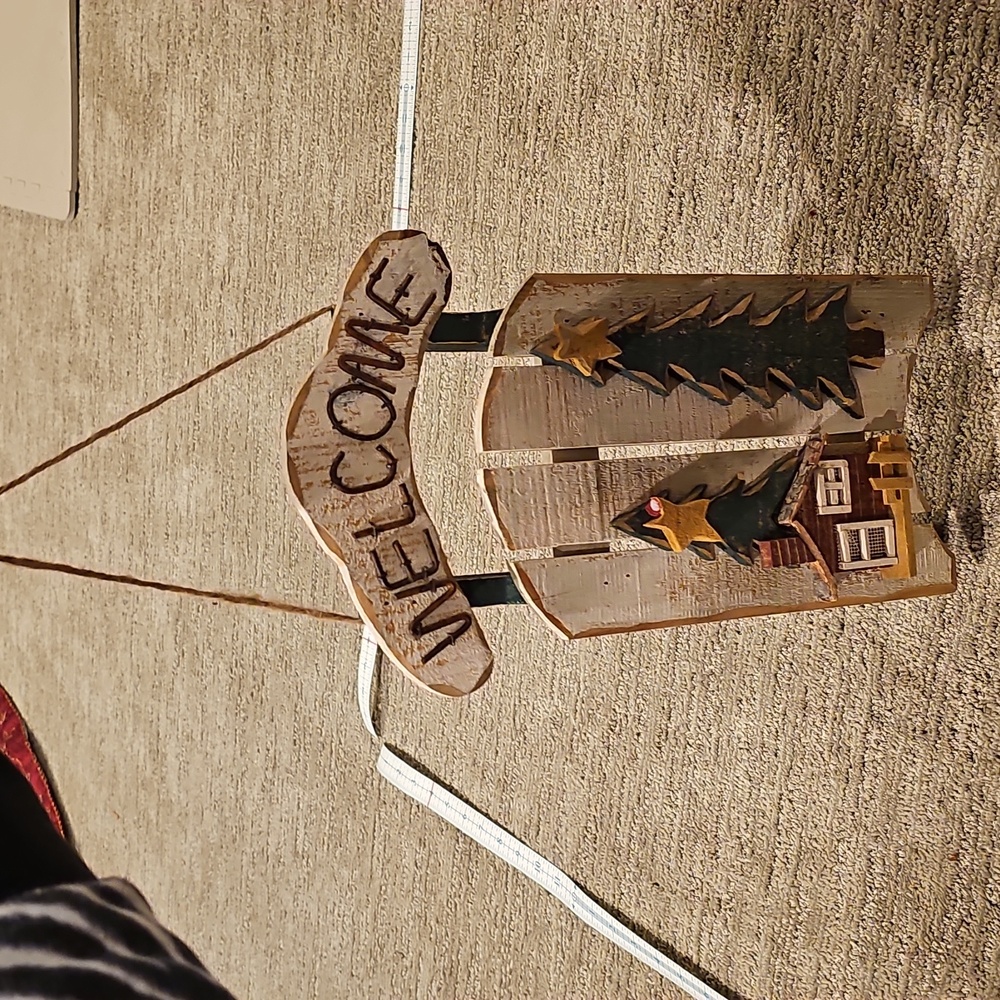 Festive, Rustic Welcome Sled with Cabin and Tree Design - Picture 2 of 8